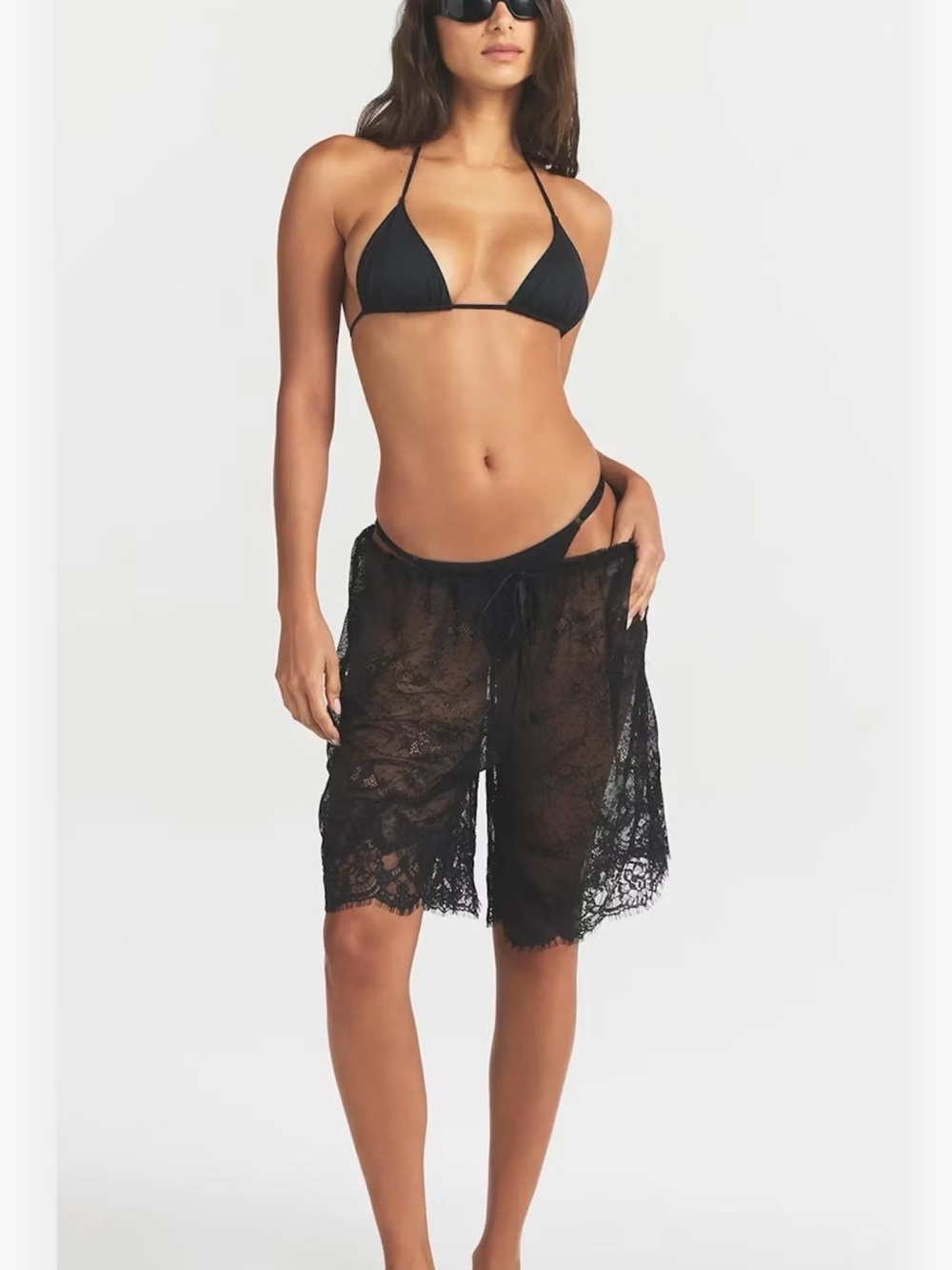 Skims size Sheer Lace Beach Cover-Up Shorts in Black